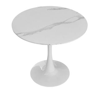 Bribrion 80cm Round Tulip Dining Table Pedestal Metal Base 2-4 Seater Marble White