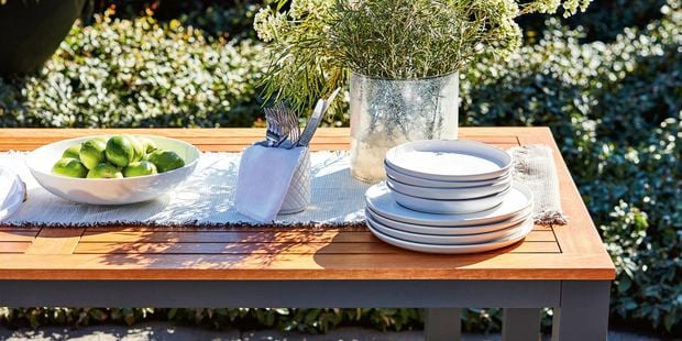 A timber outdoor table.