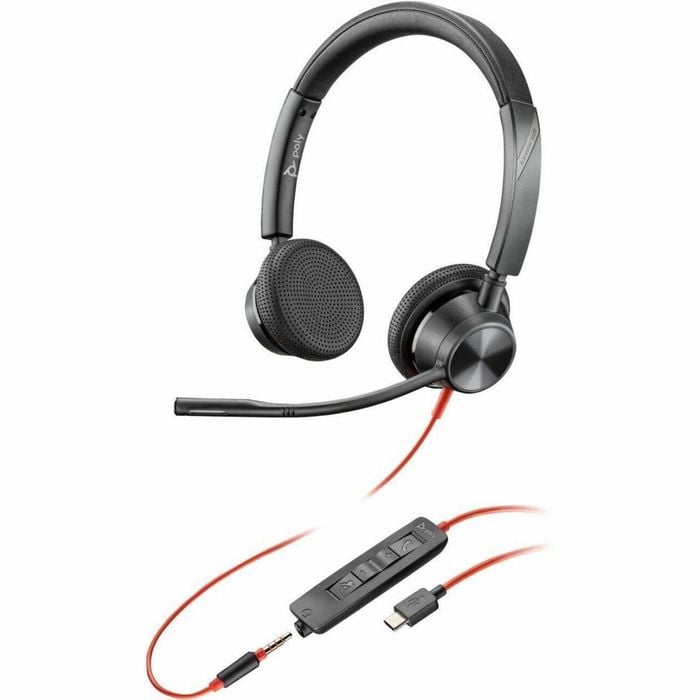 Poly Blackwire 3325 Wired On-ear Stereo Headset - Black - Binaural - Ear-cup - 32 Ohm - 213.4 Cm Cable