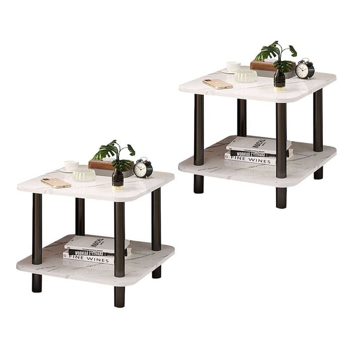 SOGA 2X 60cm White Ceramic Side Tables