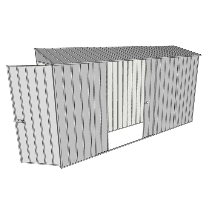 Build-a-Shed 0.8 x 3.7 x 2m Skillion Single Hinged Door Shed with Double Sliding Side Doors - Zinc
