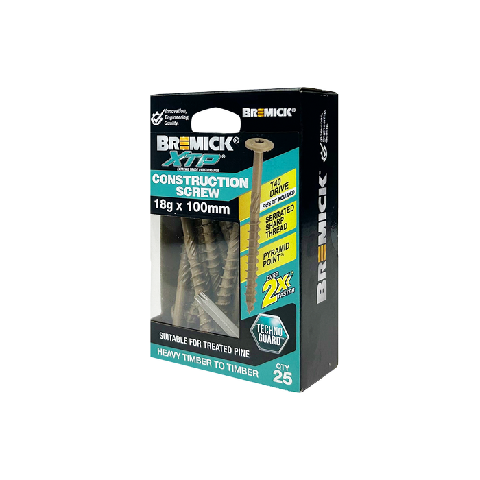 Bremick XTP Construction Screw 18g x 100mm TECHNOGUARD TAN T40 - 25 Pack