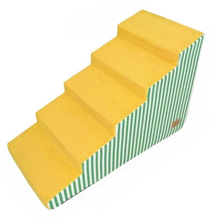 P&P Bright Yellow Five Step Dog Ramp Foam Stairs For Tall Beds And Sofas