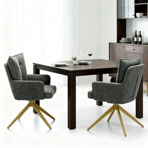 Homfurn Set Of 2 Modern Swivel Dining Chairs, Upholstered Linen Fabric Armchair With Sturdy Wood-like Metal Base