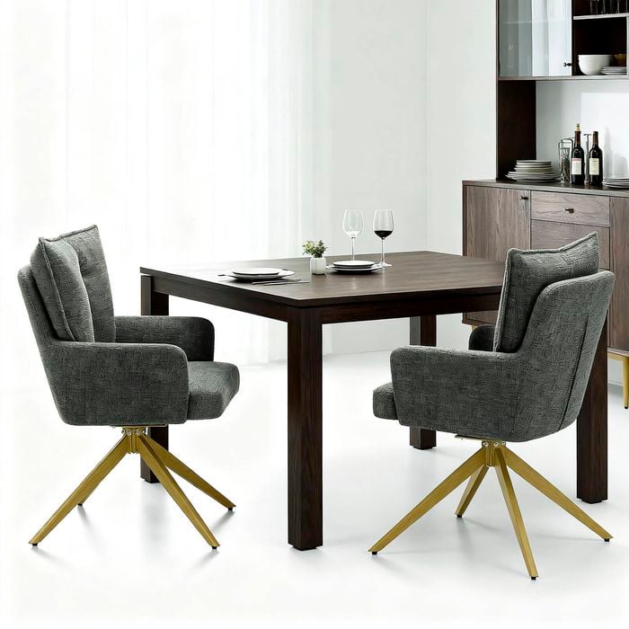 Homfurn Set Of 2 Modern Swivel Dining Chairs, Upholstered Linen Fabric Armchair With Sturdy Wood-like Metal Base
