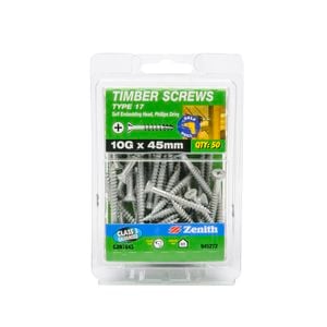 Zenith 10g x 45mm Galvanised Countersunk Ribbed Head Type 17 Timber Screws - 50 Pack