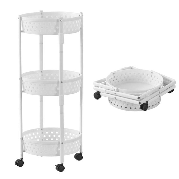 BRIBRION 3-Tier Foldable Rolling Cart Trolley 35x35x88cm White