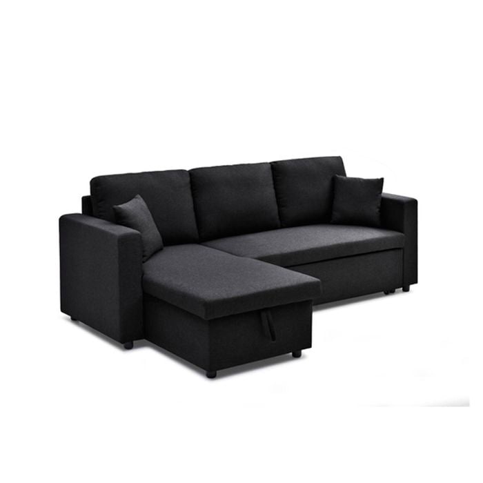 Multifunctional Sofa Bed Fabric Upholstery Chaise Section Comfy Cushions Armrests In Black
