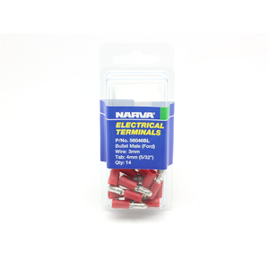 Narva 2.5-3mm / 4mm (5/32") Red Double Crimped Flared Vinyl Insulated Male Bullet Terminal - 14 Pack