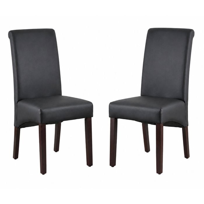 2x Dining Chairs Solid Wooden Black PU Leather