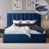 Celine Double Navy Blue Velvet Gas Lift Storage Bed Frame