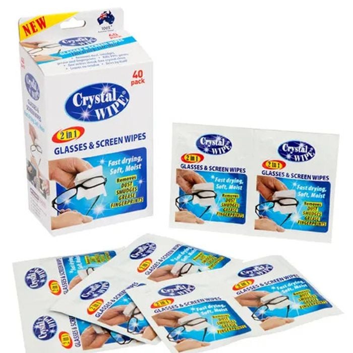 Crystal Wipes Glasses & Screen Wipes Soft Microfibre Lens  Cloth Watch 40 Pack