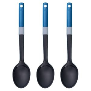 3PK Tasty Plastic Solid Spoon Cooking Utensil 34cm Black/Blue