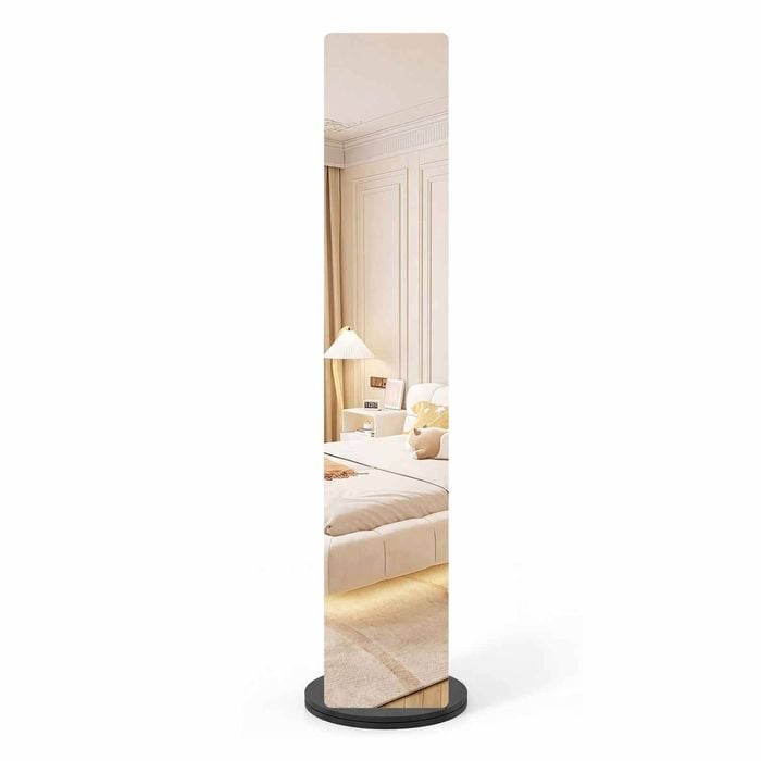 Costway Wood Swivel Full Length Mirror Coat Rack Stand Hook Shelf Black