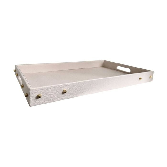 SS Collective Large Cream Studded Decor Tray W/ Gold Studs & Handles 56x35cm