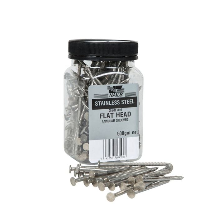 NZ Nails 75 x 3.15mm 500g 316 Stainless Steel Flat Head Nail