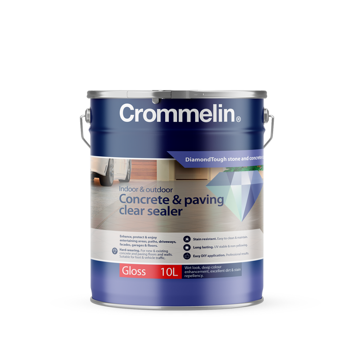 Crommelin 10L Clear Gloss DiamondTough Concrete And Paving Sealer