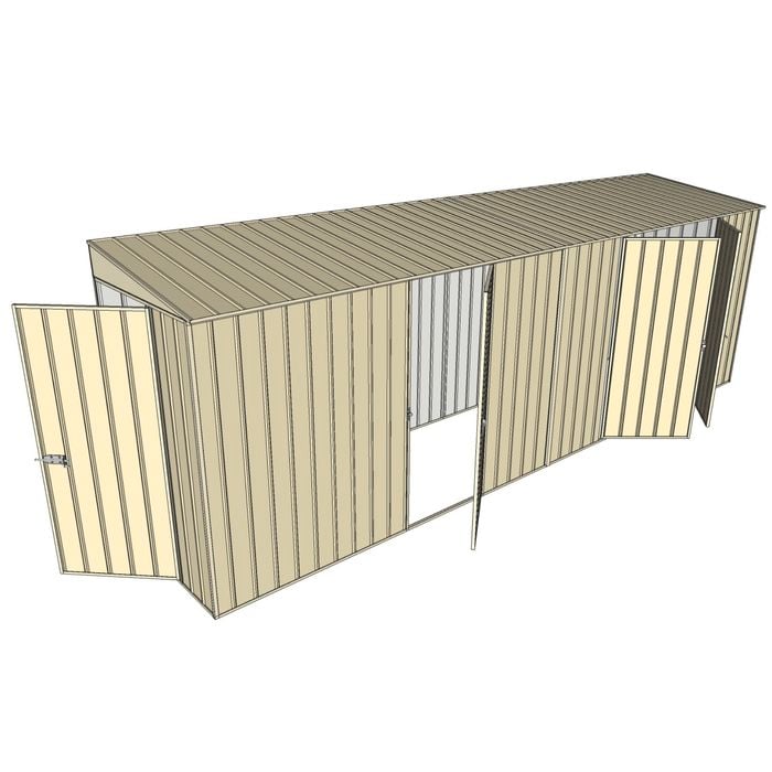 Build-A-Shed 1.2 x 6.0 x 2.0m Skillion Single with Double Hinged Side Doors Shed - Cream