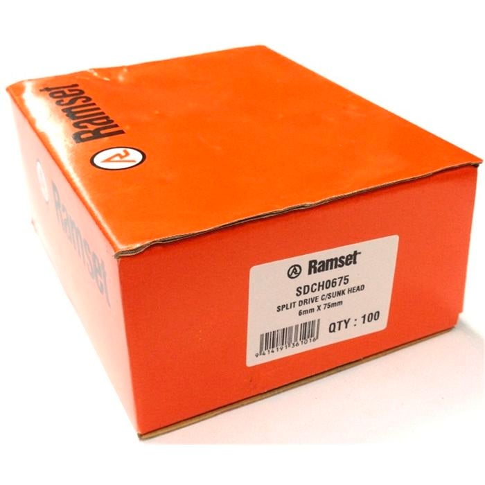 Ramset Split Drive Countersunk 6 X 75mm ZP 100pk