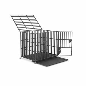 P&P Black Heavy Duty Steel Dog Crate With Wheels And Double Lock Doors