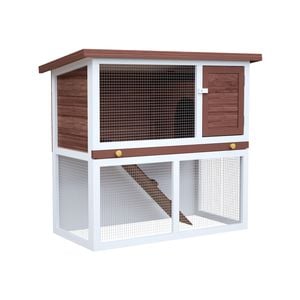 Advwin Rabbit Hutch Chicken Coop 2 Storey W/ramp Brown