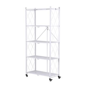 Artiss 5-Tier Foldable Kitchen Bakers Rack 71x34x160cm Metal Microwave Stand with Wheels White