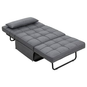 Homfurn 4-in-1 Convertible Sofa Bed – Ottoman, Single Sofa, Lounger & Bed, Linen Grey