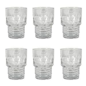 6PK Glass & Co Novelty Skeleton Skull Face Beer Drinking Cup 500ml Clear