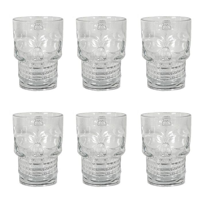 6PK Glass & Co Novelty Skeleton Skull Face Beer Drinking Cup 500ml Clear