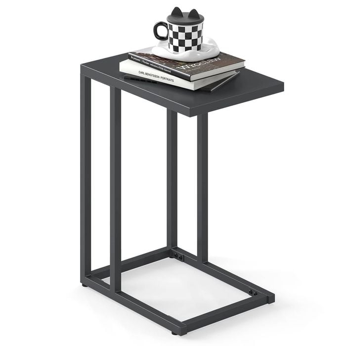 Costway C-shaped Side Table Metal End Table Grey