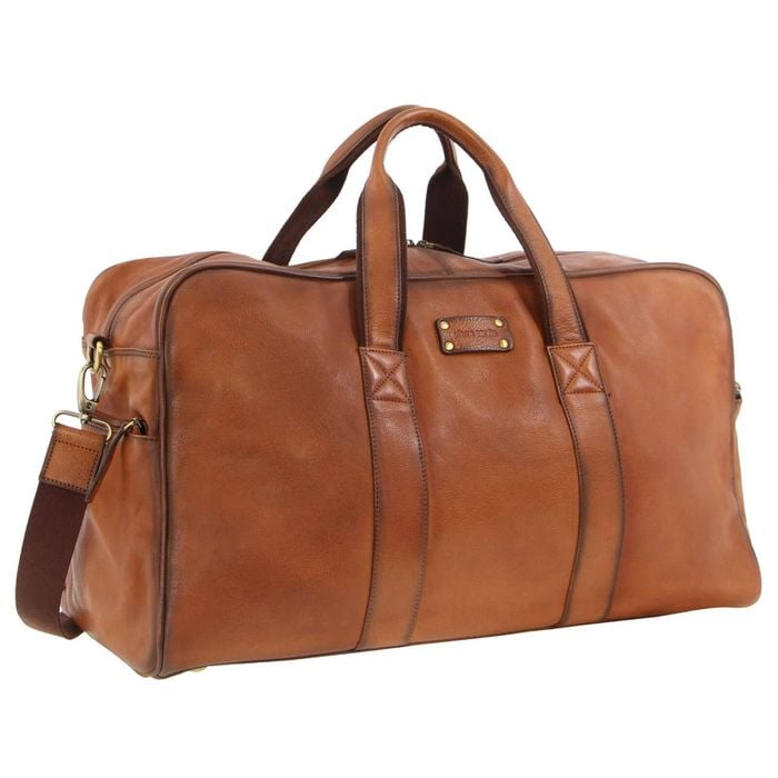 Pierre Cardin Rustic Leather Travel  Overnight Business Cognac
