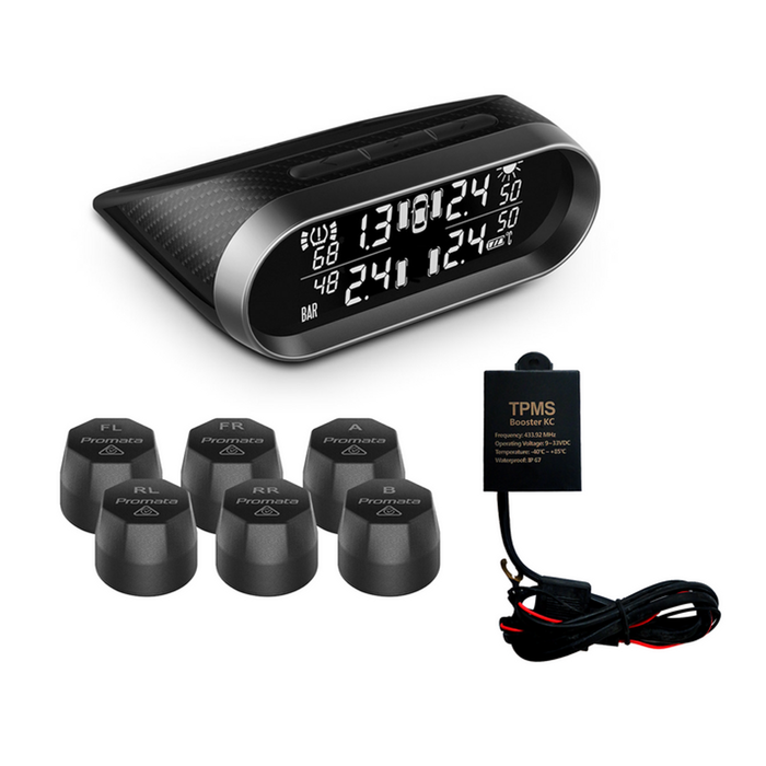 Promata Mata 2 Solar Tyre Pressure Monitor With Carbon Fiber Finish - 6 External Sensors - With Booster