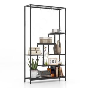 Costway 180cm Metal Display Shelf Rack Bookcase w/Hooks Black