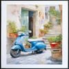 P&P Vintage Blue Vespa Iconic Canvas Art - Black Frame 62x92x4cm