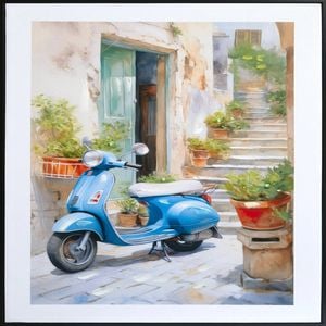 P&P Vintage Blue Vespa Iconic Canvas Art - Black Frame 62x92x4cm