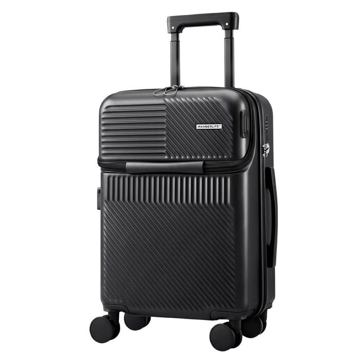 Wanderlite 20" Luggage Suitcase Front Pocket Travel Carry On Tsa Black