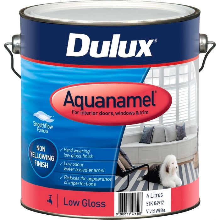 Dulux 4L Vivid White Low Gloss Aquanamel Enamel Paint - 4L