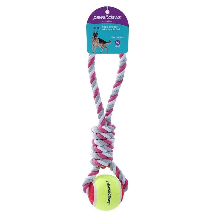 Paws Claws Pet/Dog 34cm Rope Tugger/Tennis Ball Assorted - Main Image