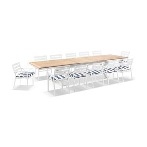 Bay Gallery Furnitire Austin Table 12 Kansas Chairs White & Navy Stripe Cushions