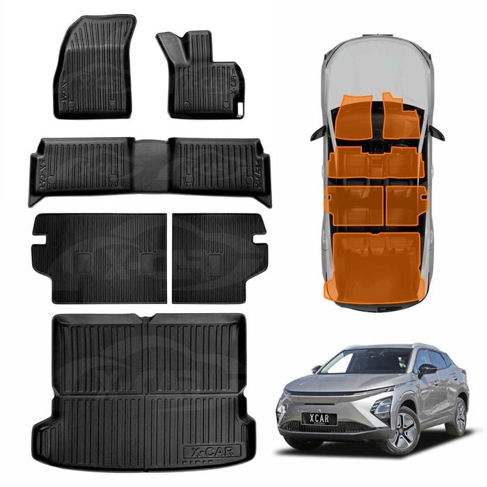 3D Floor Mats Boot Liner Set for Chery OMODA E5 All-Electric 2024-Onwards All Weather Heavy Duty Cargo Kick Mats Back Seat Cover