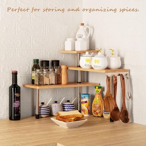 CARLA HOME 3 Tier Corner Shelf Kitchen Spice Rack Organiser with Hooks for Home Storage Organisation Bunnings Australia