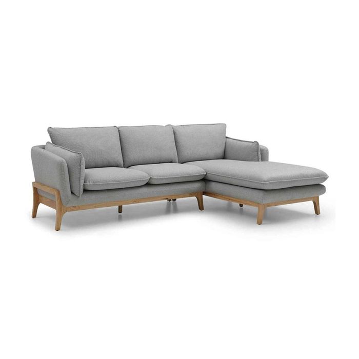 Modern Furniture BRONTE 3 Seater Sofa with Right Chaise - Light Grey & Oak