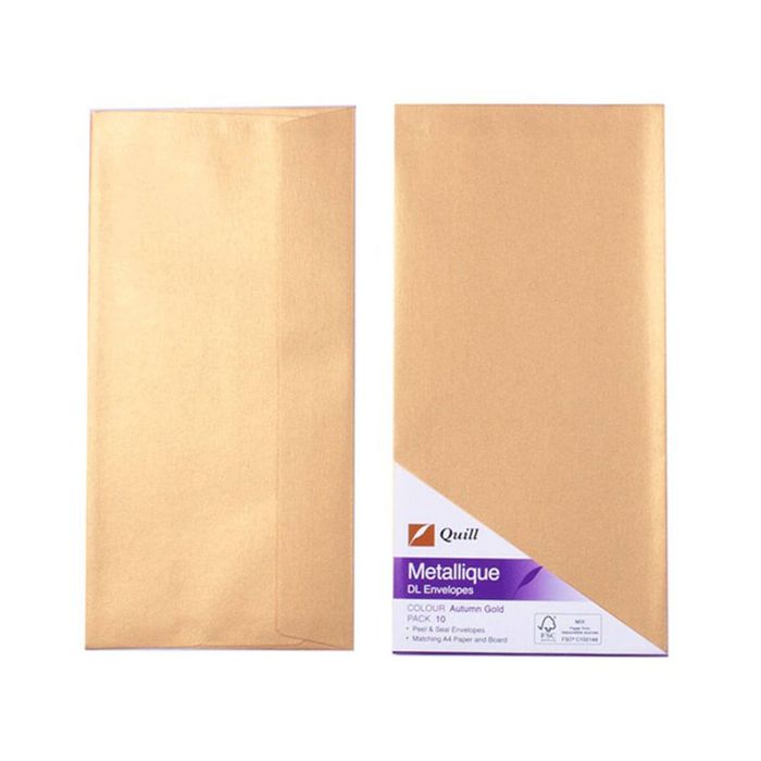 Quill Metallique Envelopes 10pk (DL) (Gold)