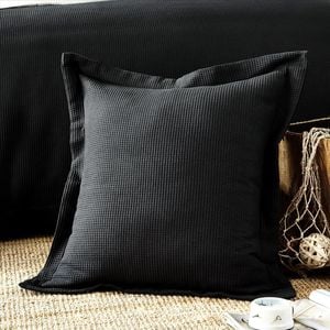 CottonMore 2pcs of 100% Cotton Black Waffle European Cushion Covers 65x65cm