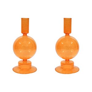 2PK Glass Elle 19cm Taper Stick Candle Holder - Tangerine