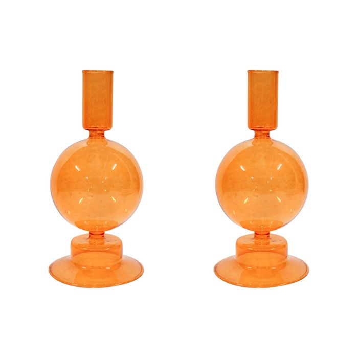2PK Glass Elle 19cm Taper Stick Candle Holder - Tangerine