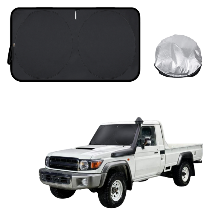 Front Windscreen Sun Shade for Toyota LandCruiser 70 Single Cab 2012 - Current - Standard 150 x 85 cm - Black