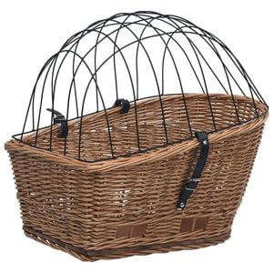 vidaXL Bike Rear Basket with Cover Natural Willow Bicycle Storage Capacity