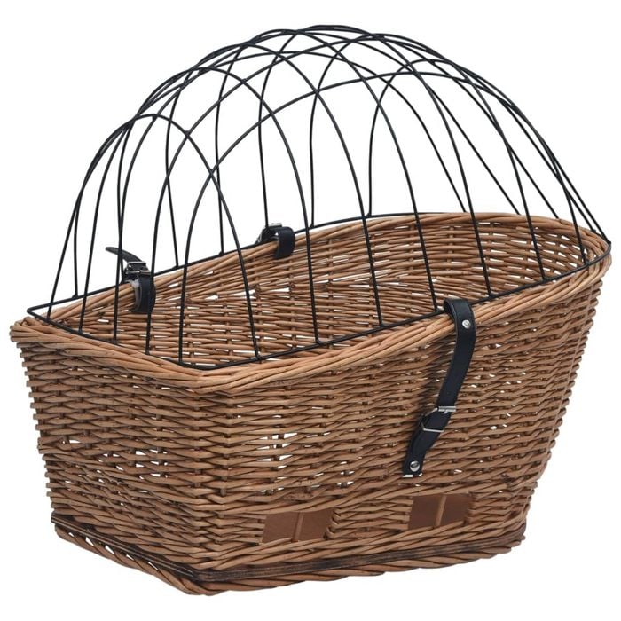 vidaXL Bike Rear Basket with Cover Natural Willow Bicycle Storage Capacity