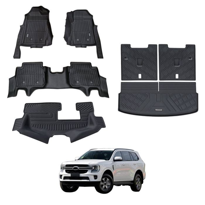AUSGO 7D Injection Floor Mats & Boot Liner Set for Ford Everest Next-Gen 7-Seat 2022-Onwards Car Floor Liners Cargo Mat